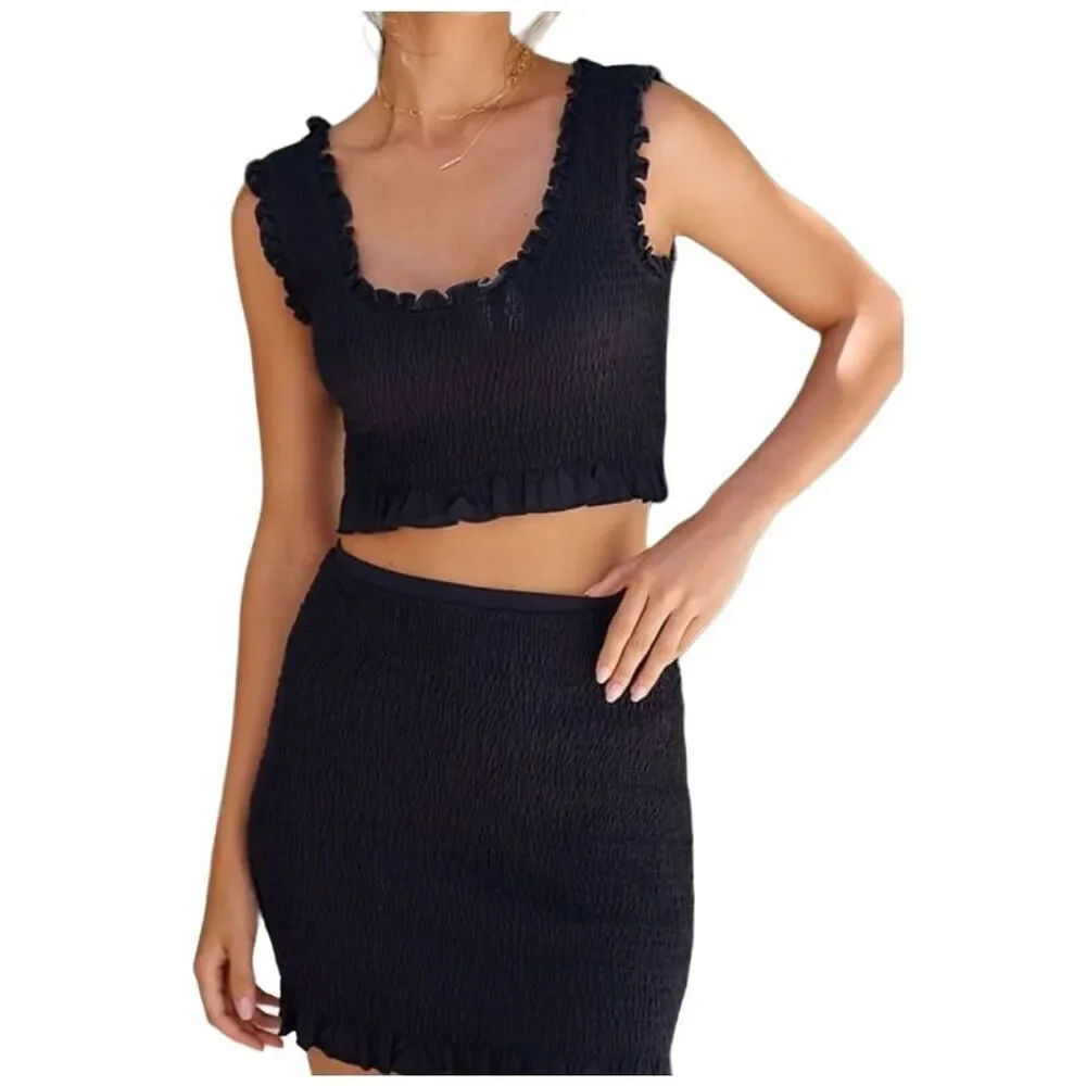 Anthropolgie High Rise Rouched Mini Skirt Tank 2 Pc Set Large